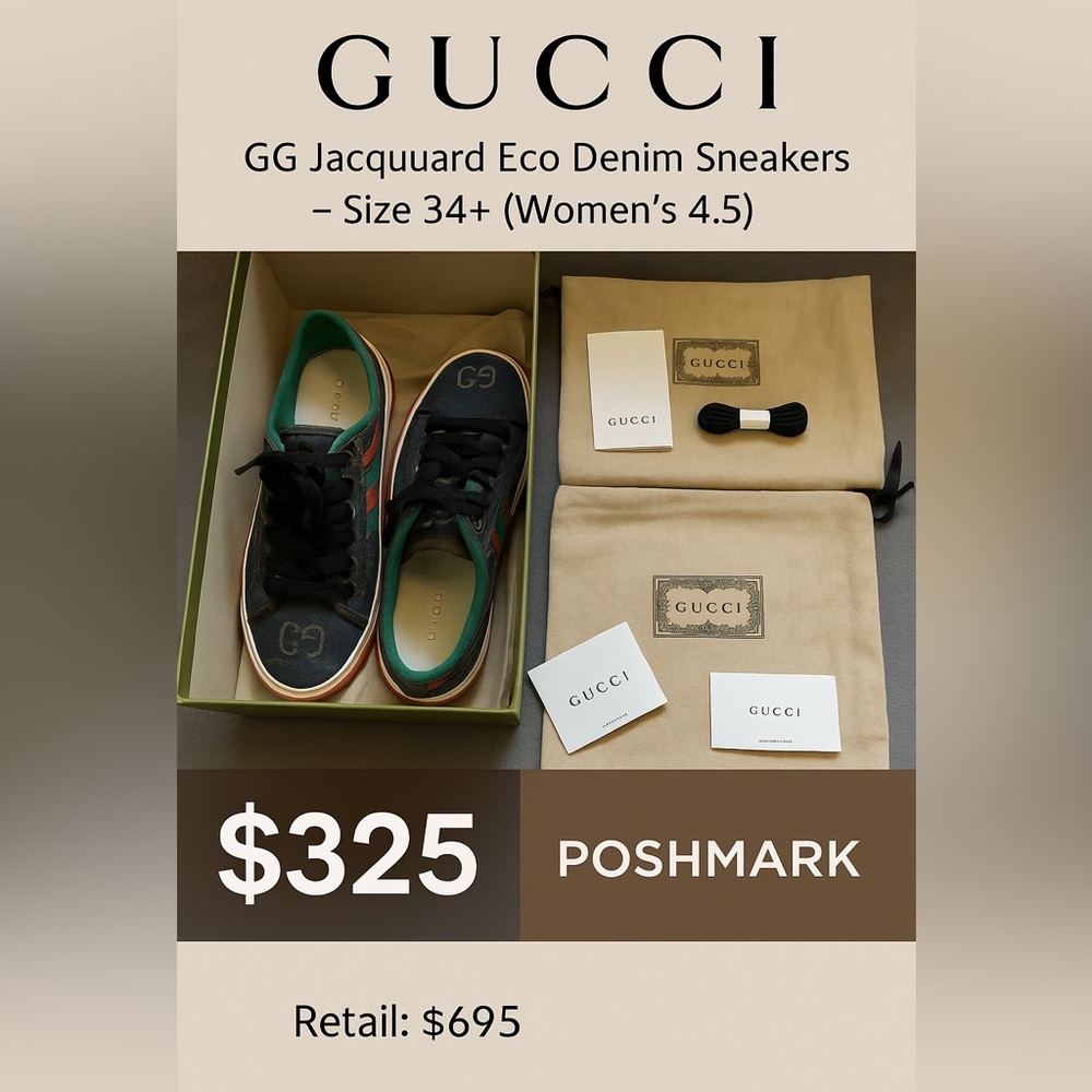 Gucci GG Jacquard Sneakers | Rare Size 34 (Women’s 4.5) | Full Set